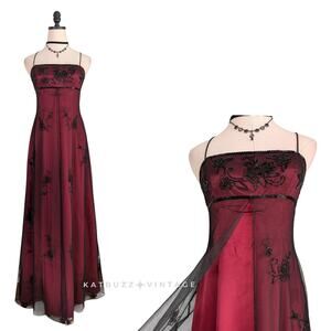 Vintage Morgan Co Prom Dress Maxi Gown 6 Red Black Fairy Goth Babydoll 90s Y2K